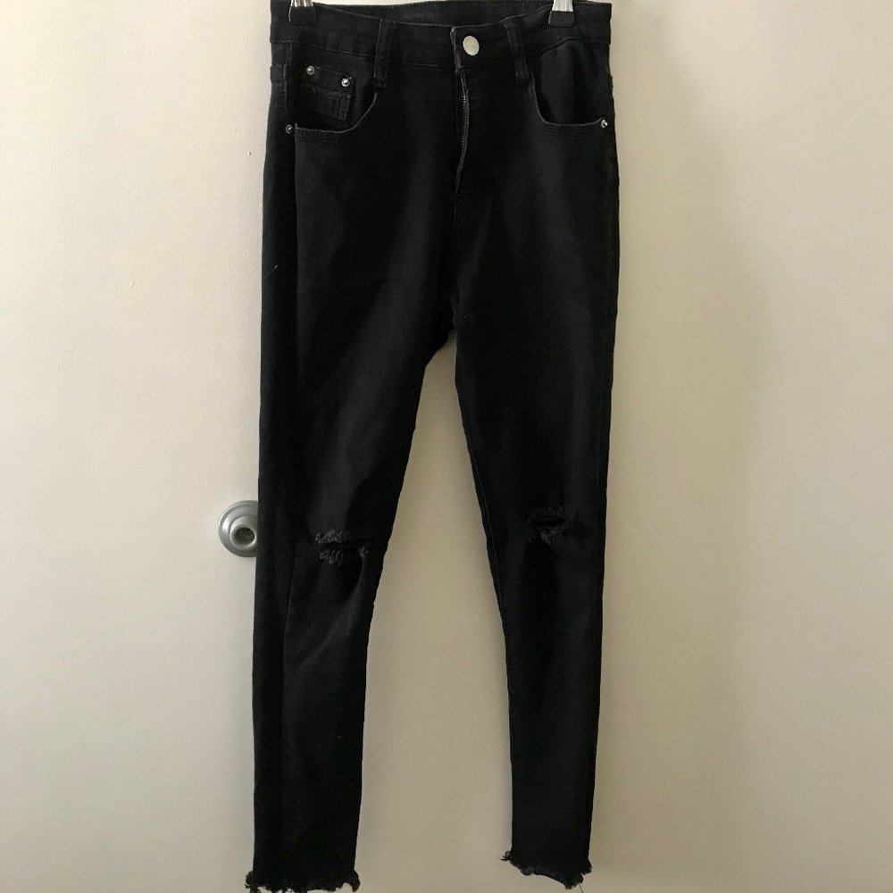 High Waisted Black Ripped Jeans